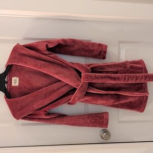 UGG Women's Cozy Maroon Mauve Soft Hooded Robe With Belt And Pockets